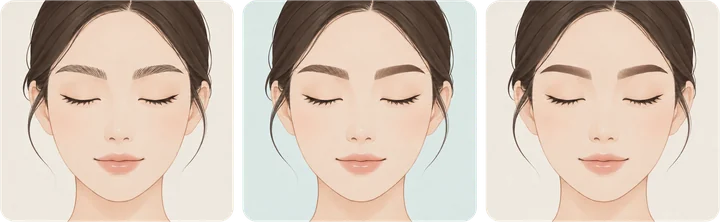 엠보·콤보·머신 기법별 눈썹 예시 그림